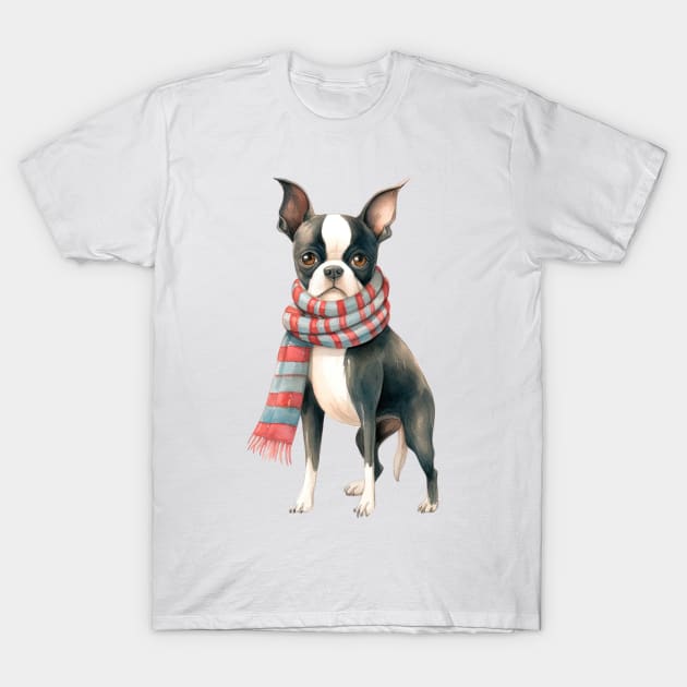 Boston terrier winter dog T-Shirt by piscoletters